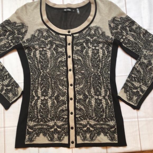 Nic+Zoe Taupe & Black Lace Look Button Front Cardigan Sweater Women’s small EUC - Picture 8 of 14